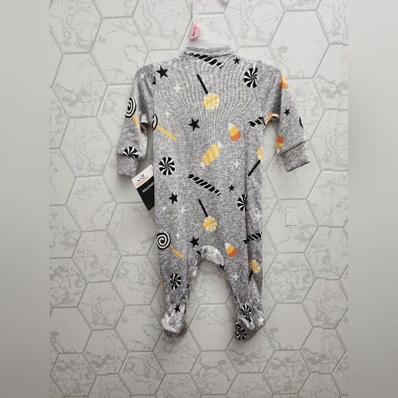 Halloween Baby Bodysuit Infant Full Zip Footies One Piece Candy Corn Stars - Picture 3 of 5